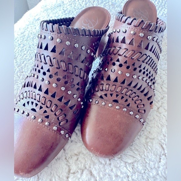 Brighton Manet leather studded slip on heeled mules - Picture 1 of 10